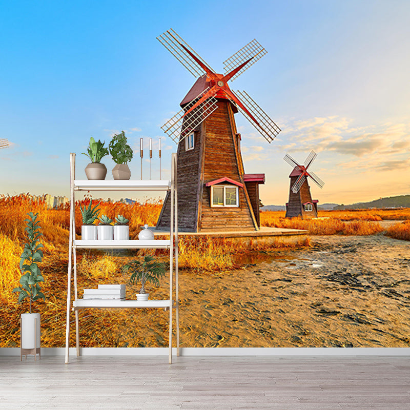 Customized Windmill Photography Mural Wallpaper Eco-friendly for Sitting Room