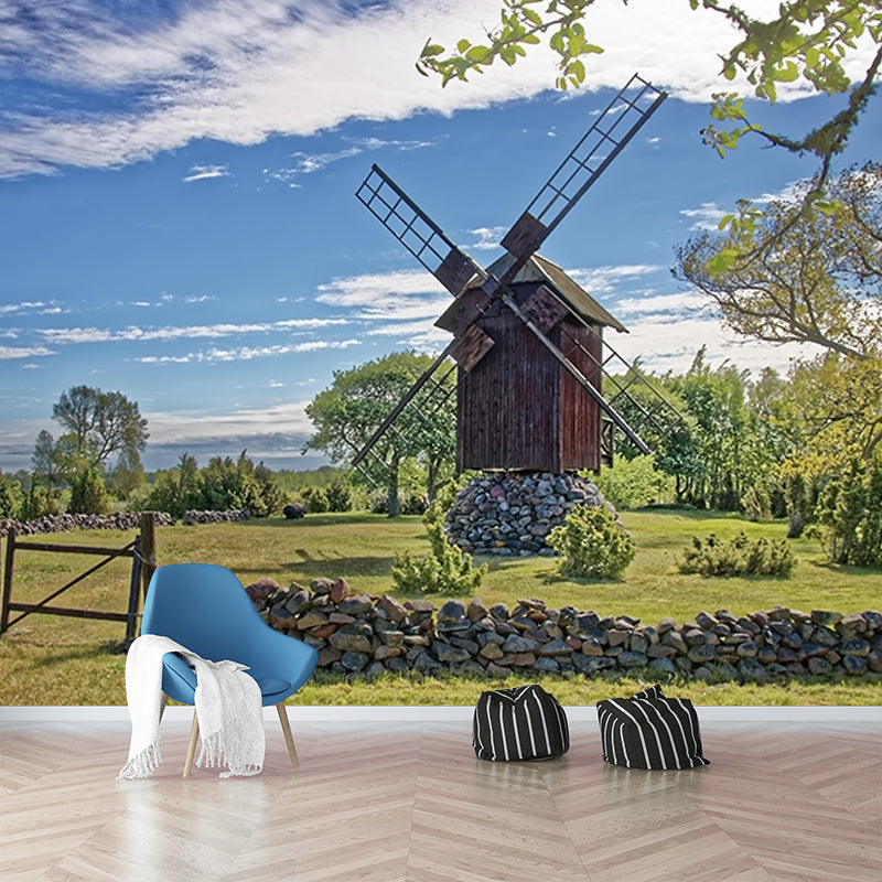 Photography Windmill Mural Wallpaper Eco-friendly for Sleeping Room