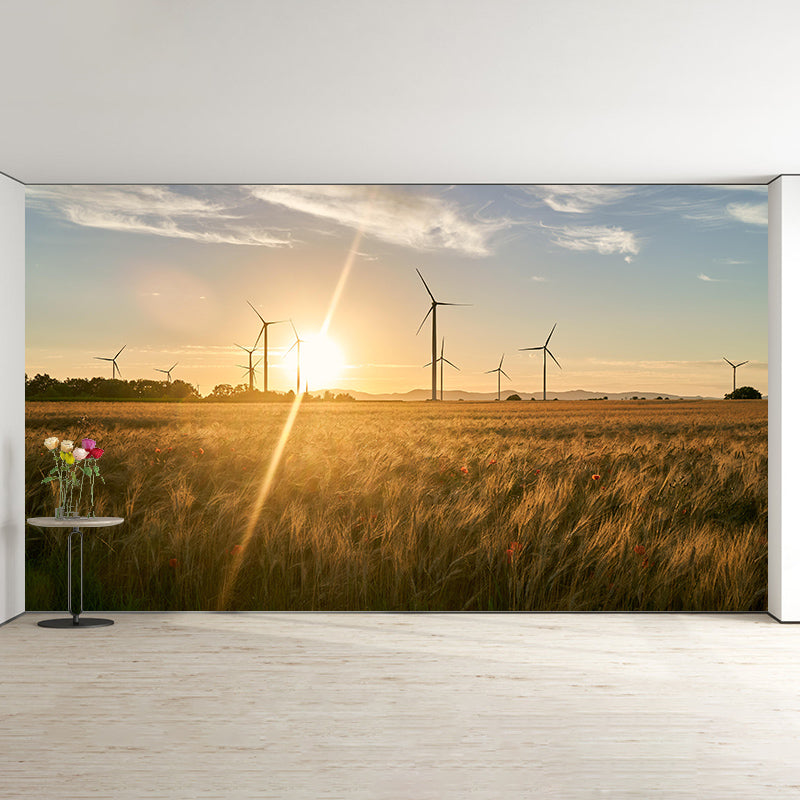 Horizontal Photography Windmill Wall Mural Wallpaper Eco-friendly for Sleeping Room