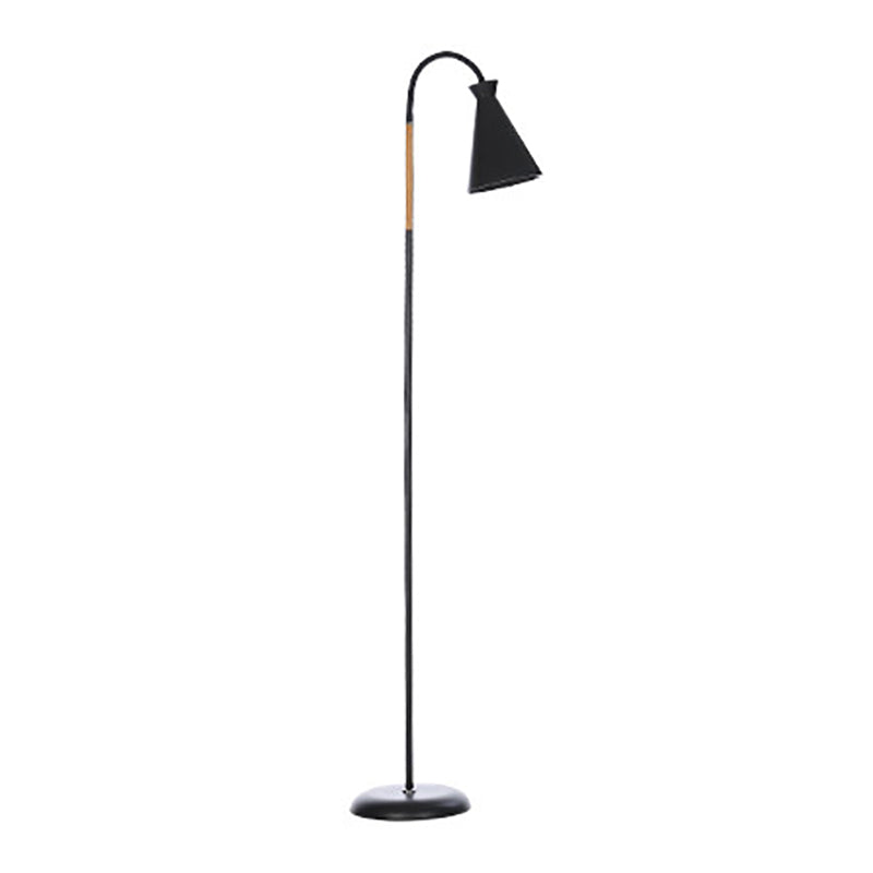 Gooseneck Floor Standing Lamp Macaron Metal Bedroom Floor Light with Cone Shade