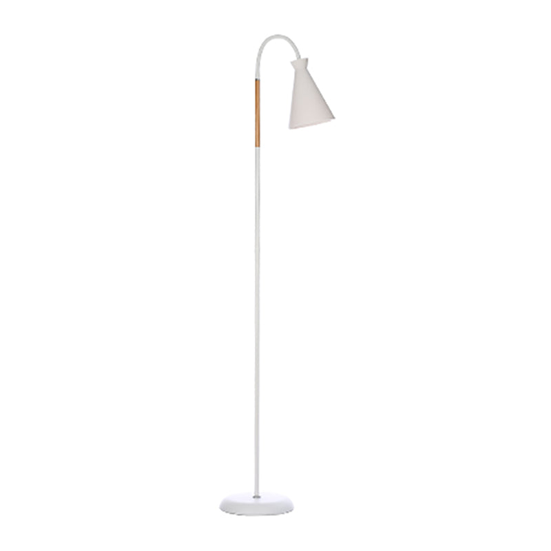 Gooseneck Floor Standing Lamp Macaron Metal Bedroom Floor Light with Cone Shade