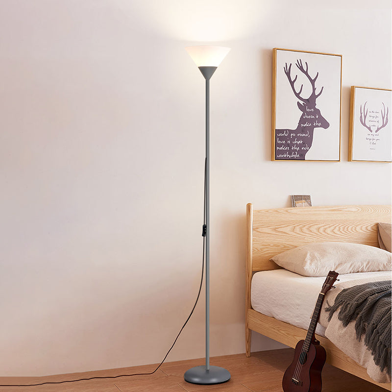 Grey Conical Torchiere Lamp Nordic 1-Light Metal Floor Light for Bedroom