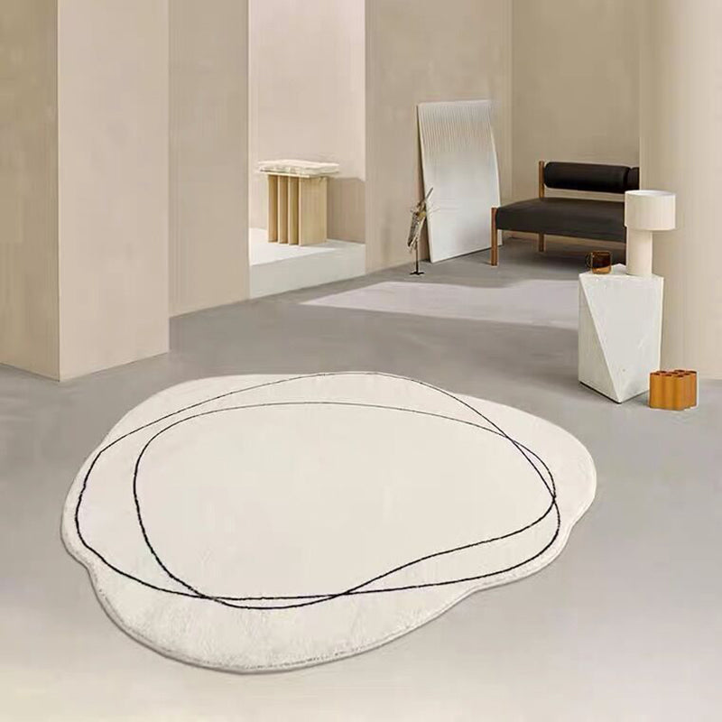 White Irregular Line Rug Polyester Casual Rug Washable Rug for Home Decoration