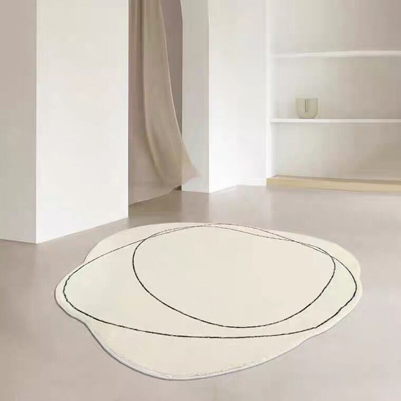 White Irregular Line Rug Polyester Casual Rug Washable Rug for Home Decoration