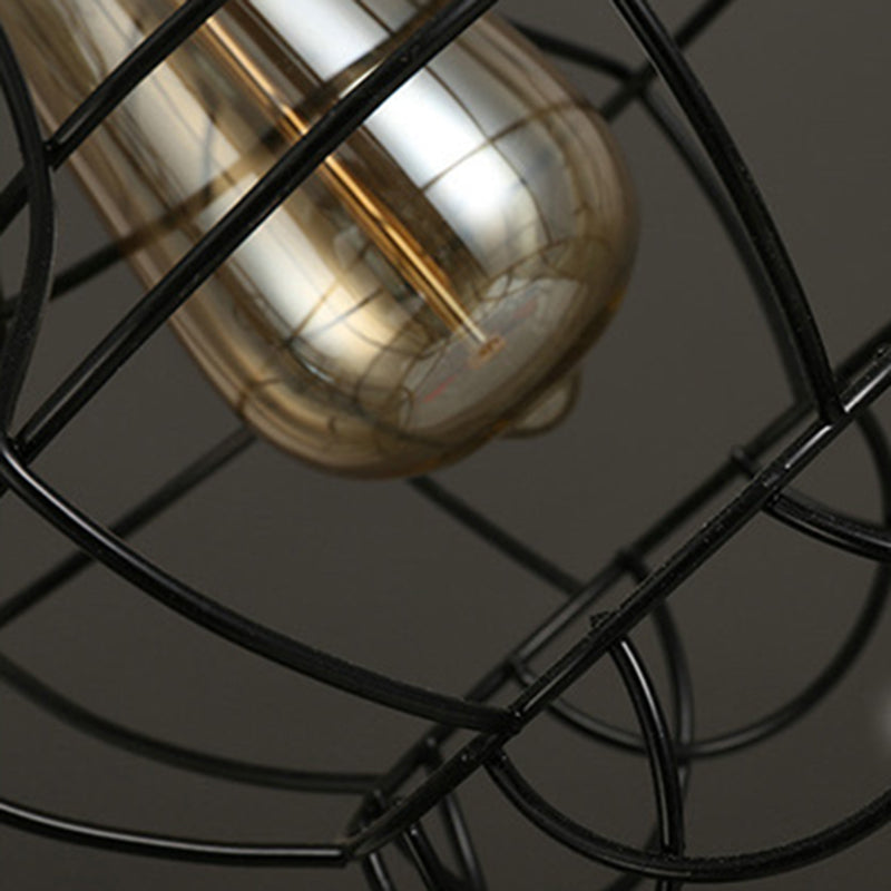Black Caged Pendant Lighting Industrial Metal 1-Light Restaurant Suspension Light