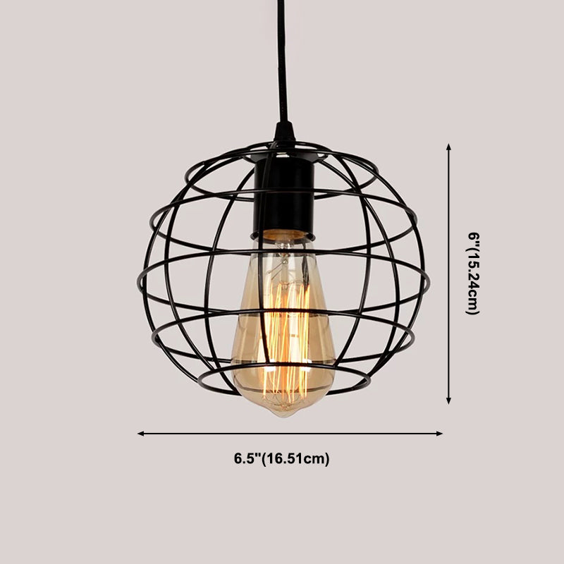 Black Caged Pendant Lighting Industrial Metal 1-Light Restaurant Suspension Light