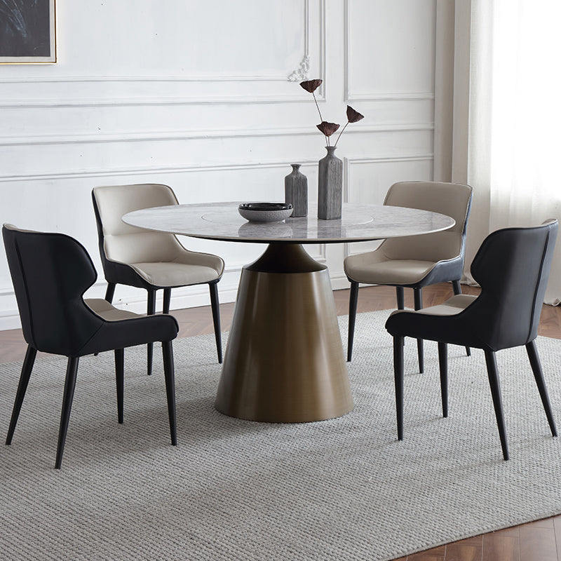 Mesa redonda de piedra sinterizada para la mesa de comedor moderna del restaurante con pedestal de metal