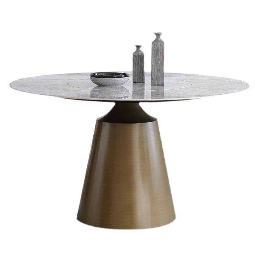 Mesa redonda de piedra sinterizada para la mesa de comedor moderna del restaurante con pedestal de metal