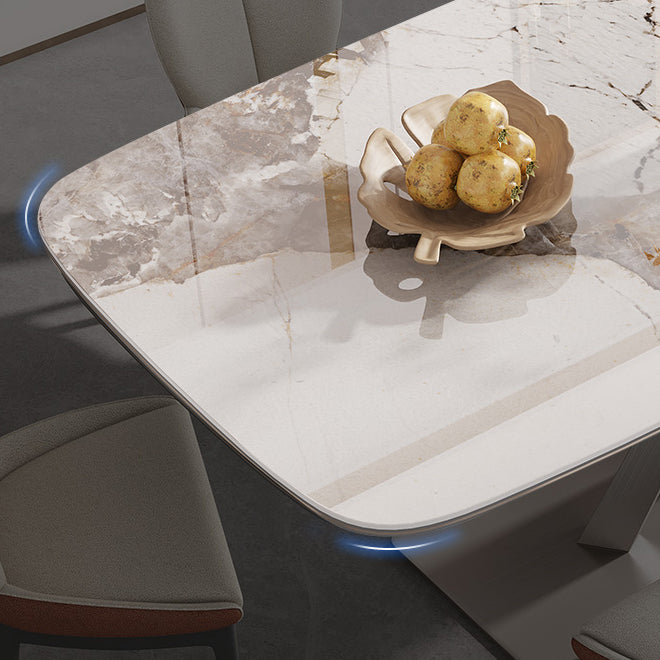 Luxe gesinterde stenen eettafel rechthoekige tafel met metalen voetstuk