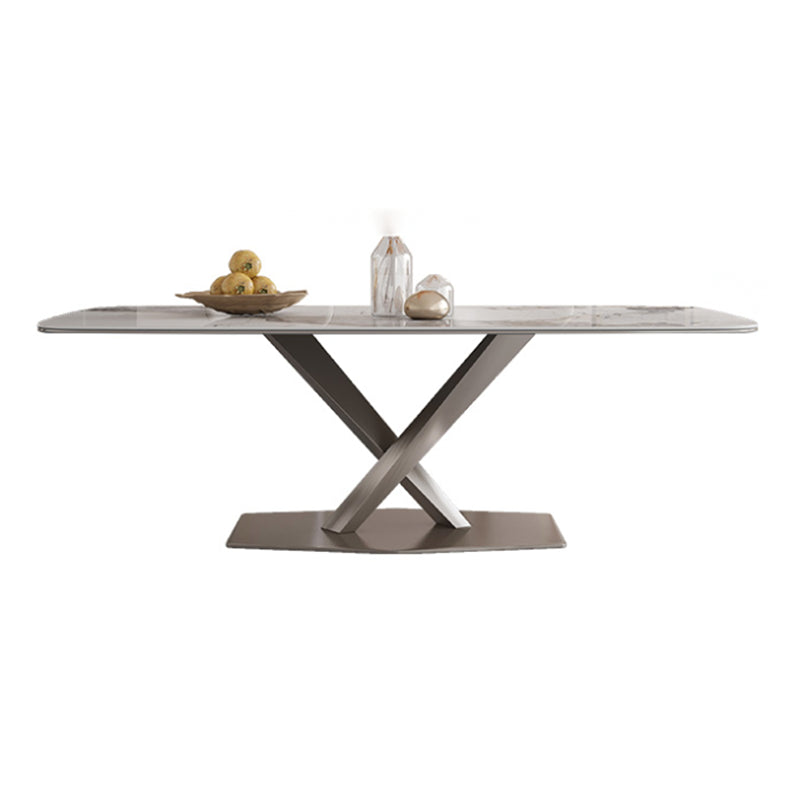 Mesa de comedor de piedra sinterizada de lujo Mesa rectangular con pedestal de metal