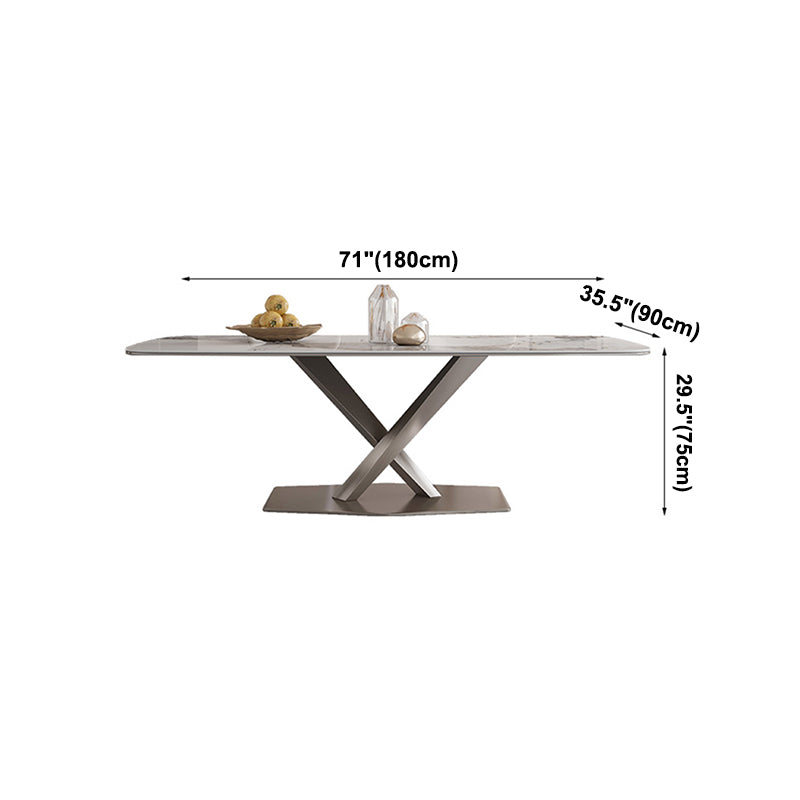 Luxury Sintered Stone Dining Table Rectangle Table with Metal Pedestal