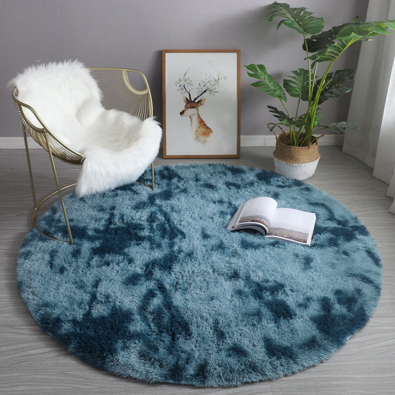 Round Plain Area Rug Polyester Carpet Indoor Rug for Sleeping Room Decoration