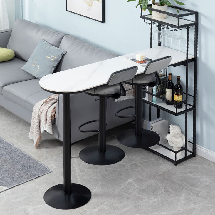 Witte steen indoor glam balk eettafel ijzer dubbele voetstuk bistro tafel met wijnrek