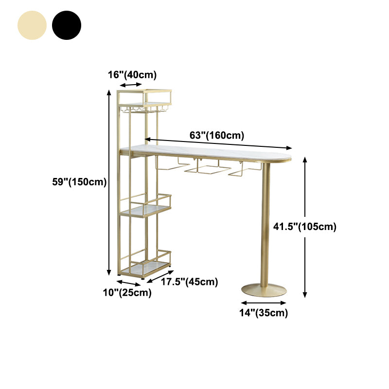 Witte steen indoor glam balk eettafel ijzer dubbele voetstuk bistro tafel met wijnrek