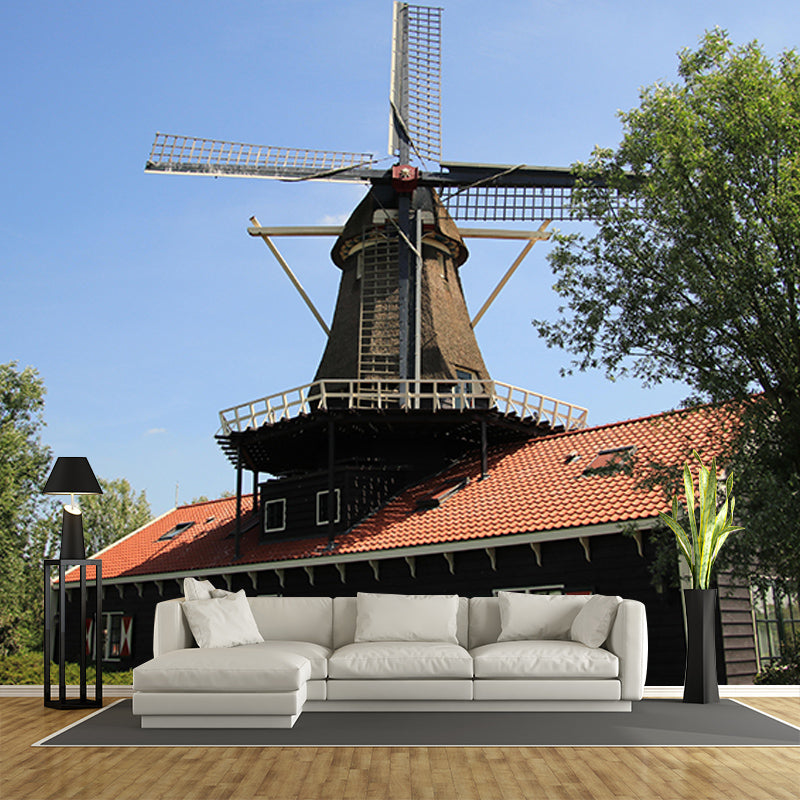Dining Room Wall Mural Wallpaper Small Town Windmill Mildew Resistant Wall Decor