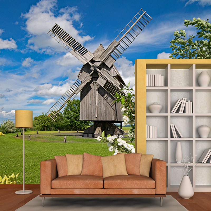 Dining Room Wall Mural Wallpaper Small Town Windmill Mildew Resistant Wall Decor