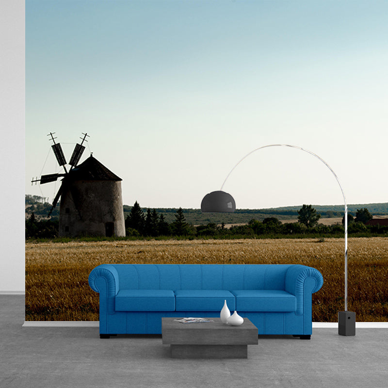 Room Wall Mural Wallpaper Small Town Windmill Mildew Resistant Wall Decor