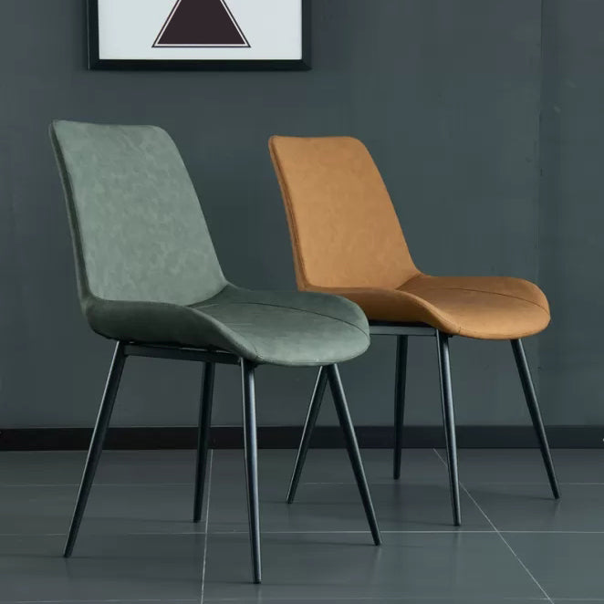 Modern Parsons Side Chair Matte Finish Leather Curved Chair for Brasserie