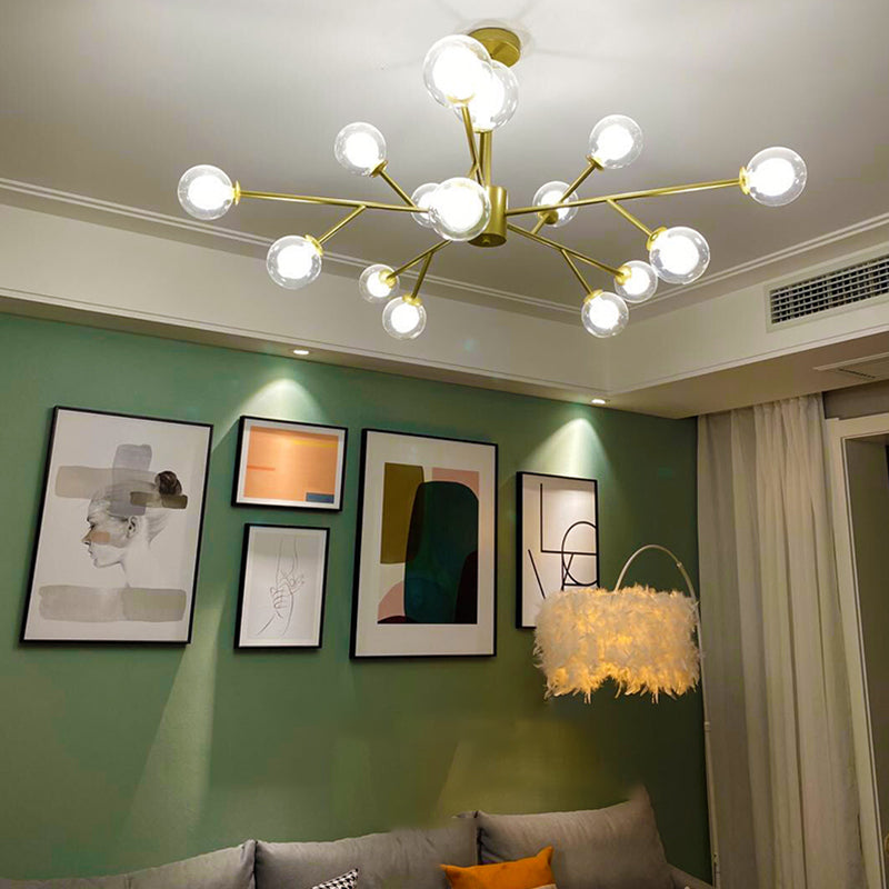 Modern Branch Pendant Light Glass Dining Room Chandelier Light Fixture in Brass