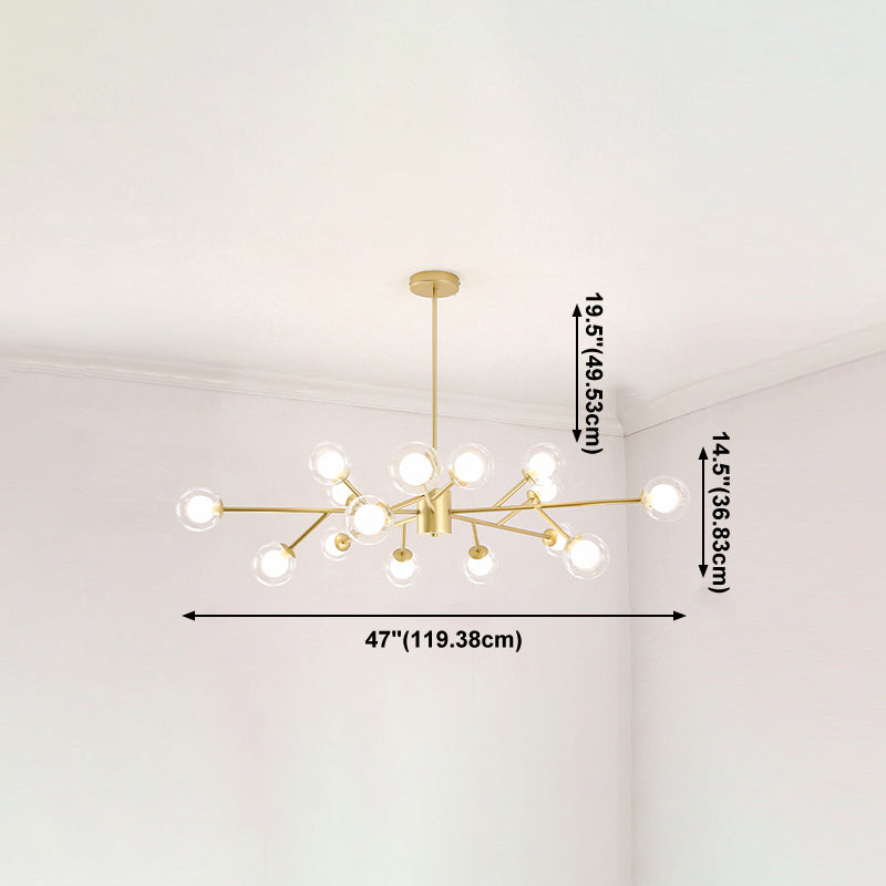 Modern Branch Pendant Light Glass Dining Room Chandelier Light Fixture in Brass