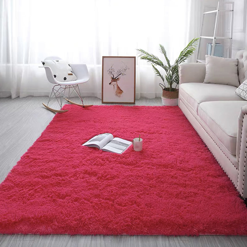 Red Pure Color Rug Polyester Casual Rug Washable Rug for Drawing Room