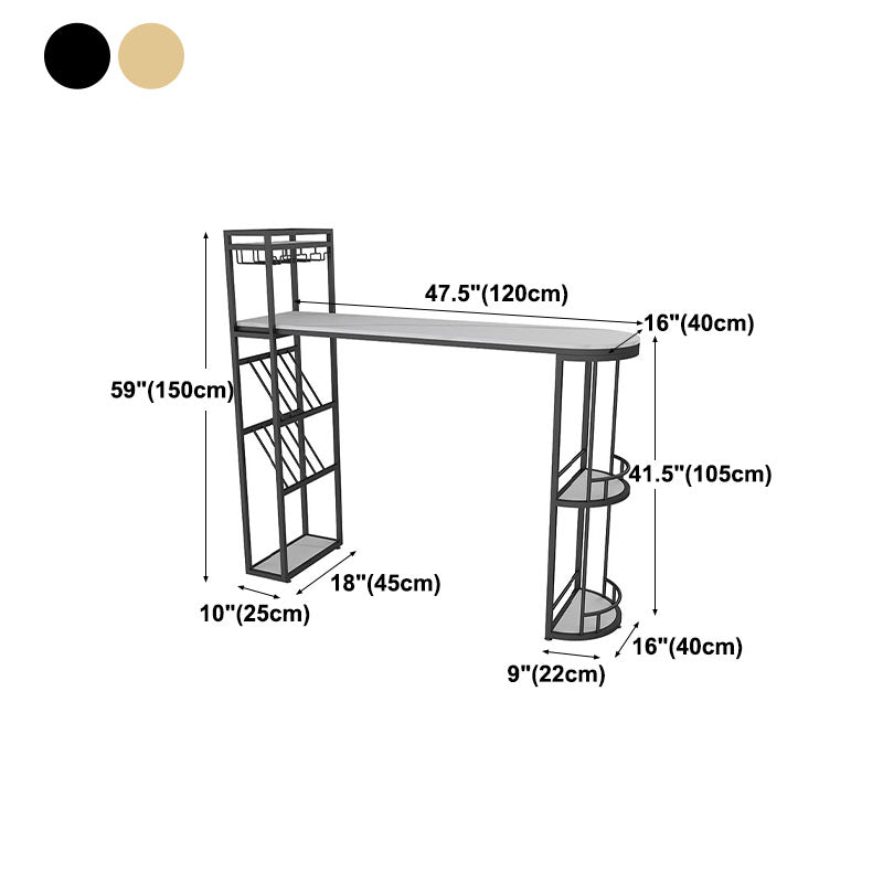 Steen indoor glam balk eettafel ijzer dubbele voetstuk bistro tafel met wijnrek