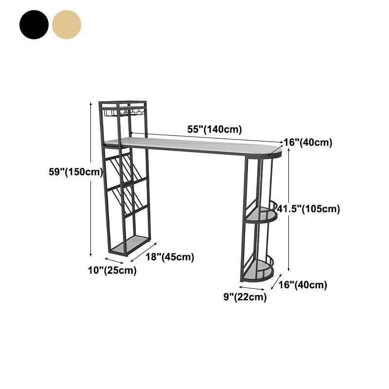 Steen indoor glam balk eettafel ijzer dubbele voetstuk bistro tafel met wijnrek