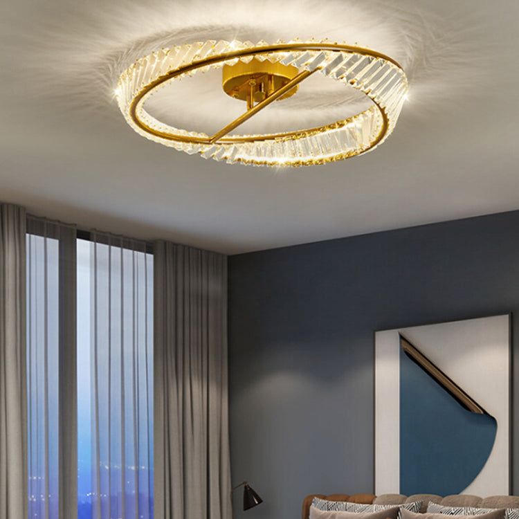 Crystal Gold LED Ceiling Light in Modern Artistic Style Electroplate Metal Linear Flush Mount