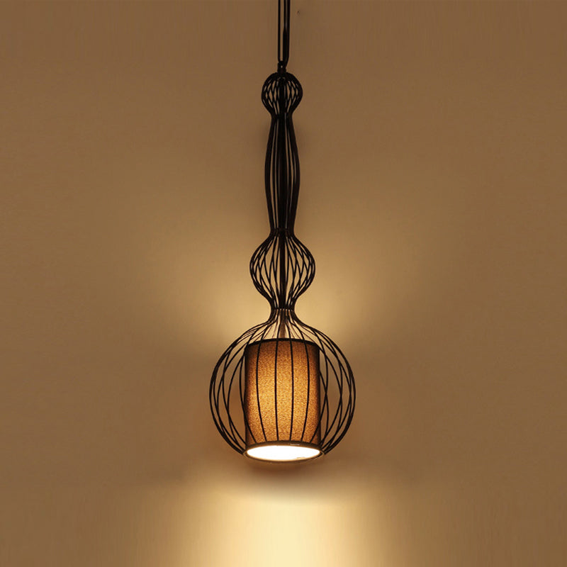 Gekooide stof lantaarn hanger retro 1-licht eetkamer hangend licht in zwart