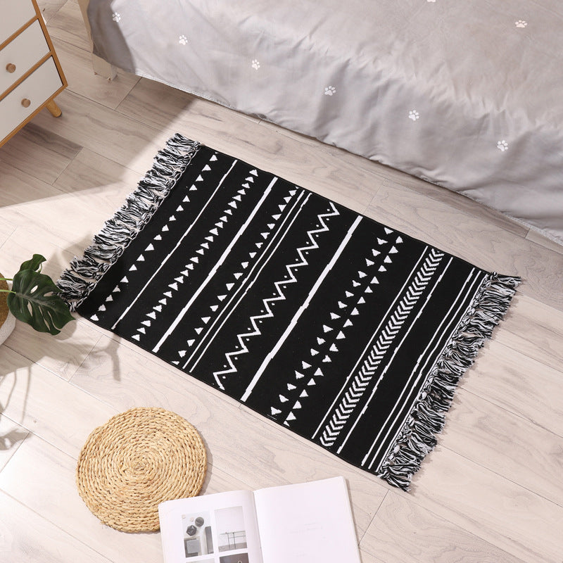 Tapis lavable Tapis Ameicana Print Intérieur Tapis de mélange de coton Tapis avec frange