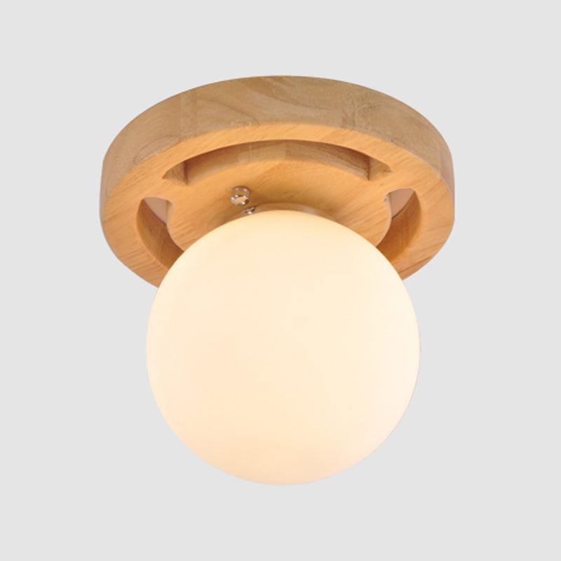 Glass Shade Ceiling Light Fixture Nordic Style Wooden Aisle Ceiling Mounted Light