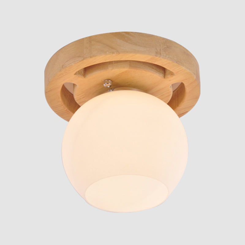 Glass Shade Ceiling Light Fixture Nordic Style Wooden Aisle Ceiling Mounted Light