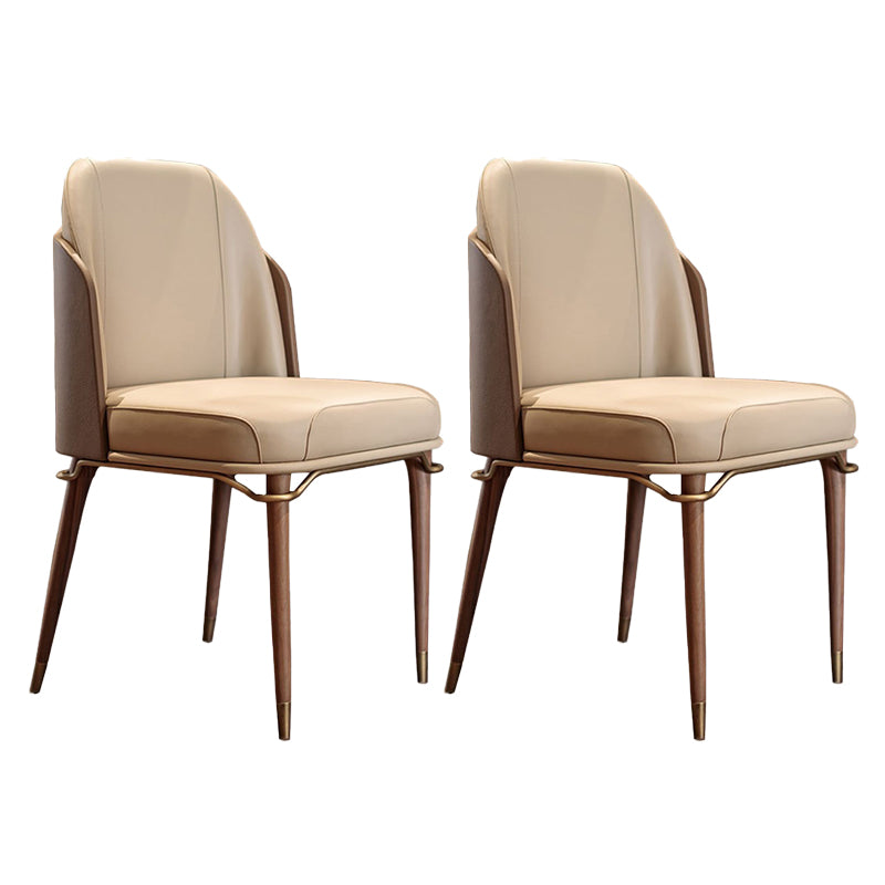 Scandinavian Style Leather Dining Chairs Armless Solid Back Chair with Wood Legs