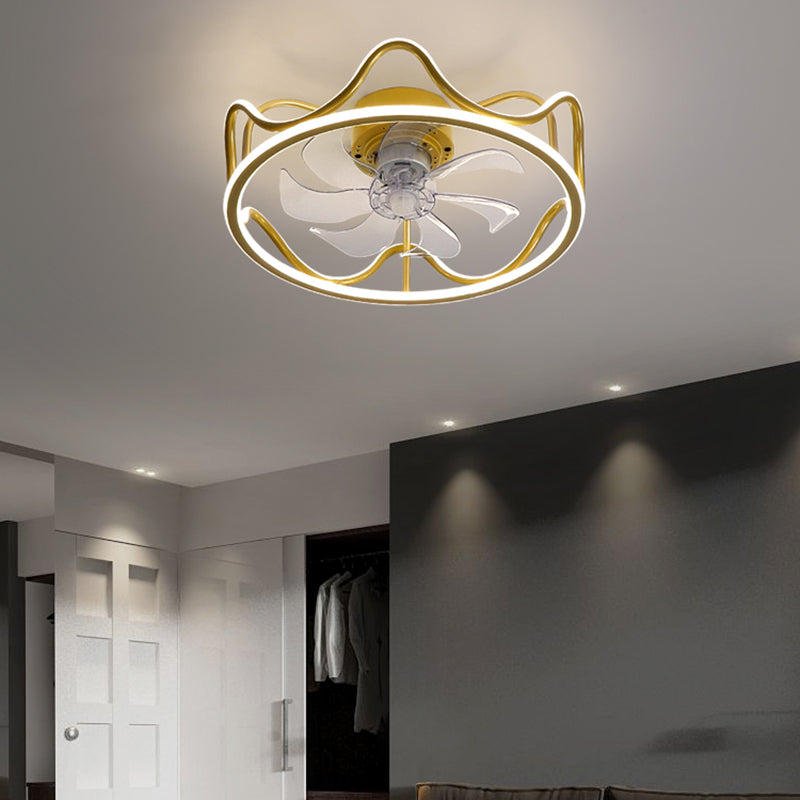 Simple Style Metal Ceiling Fan Lamp Modern Flush Mount Light Fixture for Bedroom