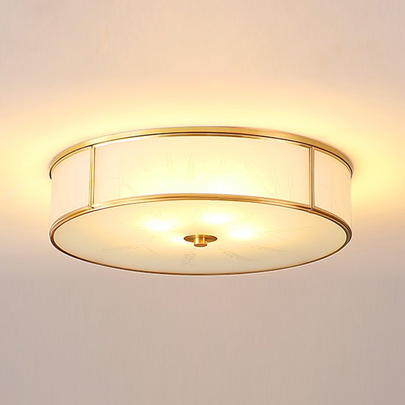 Glass Flush Mount Ceiling Light Classical Dining Room Ceiling Lighting in Gold