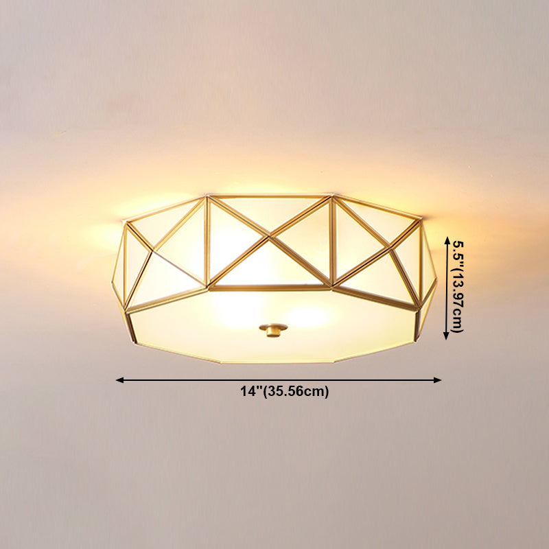 Glass Flush Mount Ceiling Light Classical Dining Room Ceiling Lighting in Gold