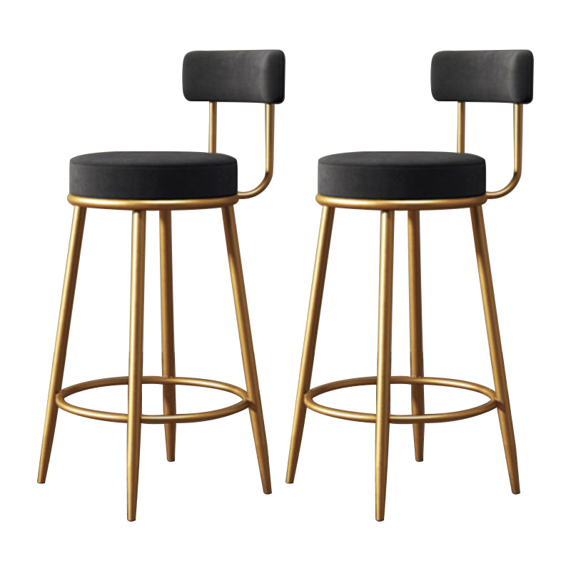 Glam Armless Backrest Counter Stool Iron Household Bar Stool with Velvet Cushion and Pedal