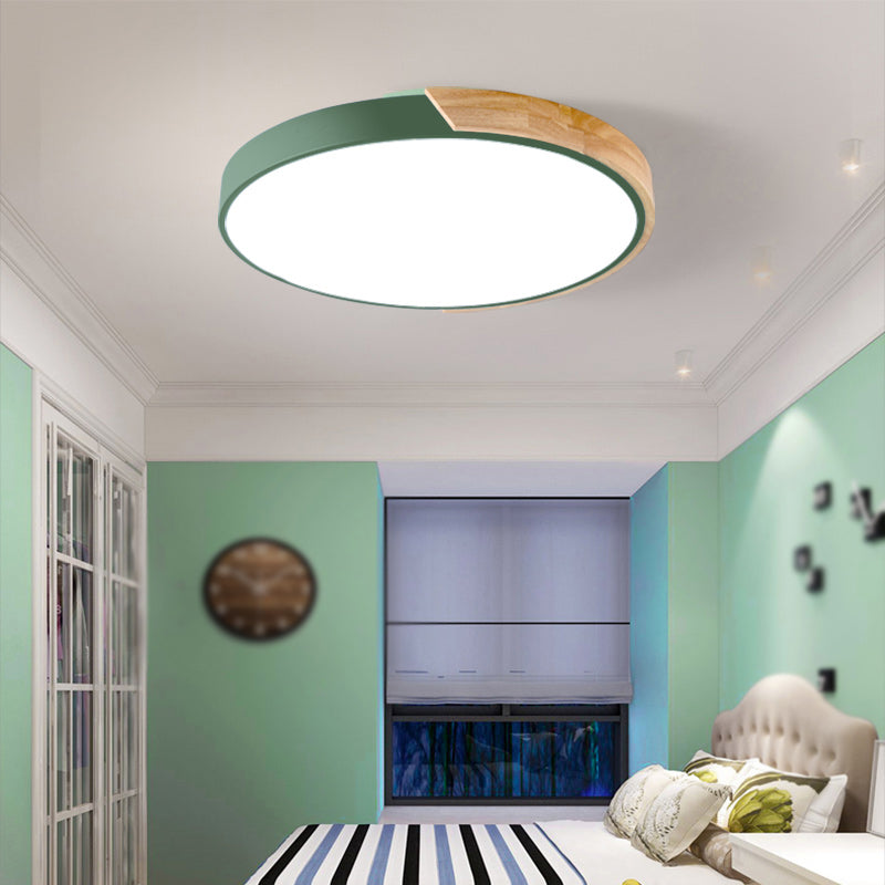 Round Shape LED Ceiling Lamp Macaroon Modern Iron 1-Light Flush Mount for Study