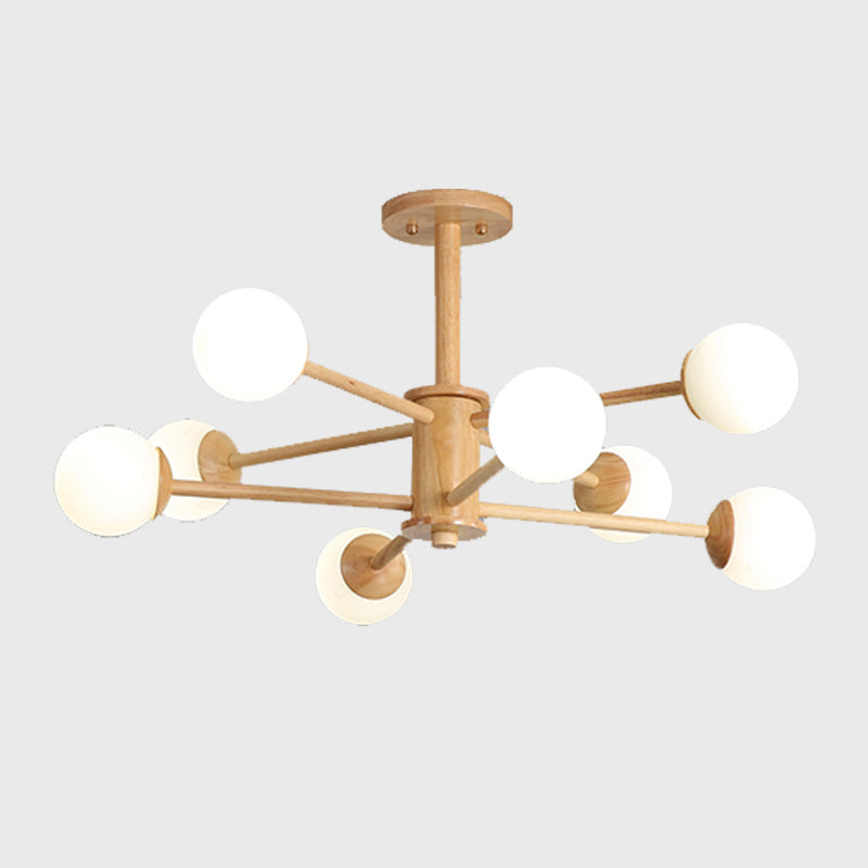 Simplicité moderne Globe Chandelier Pendante intérieure en bois avec teinte en verre blanc