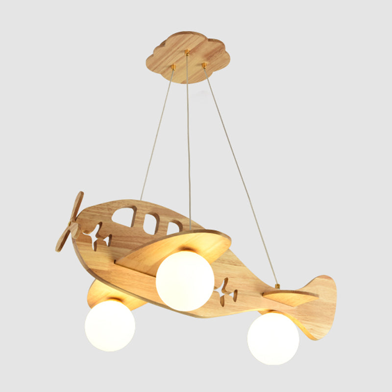 Lustre artistique moderne lustre en bois lampe suspendue intérieure avec nuance en verre blanc