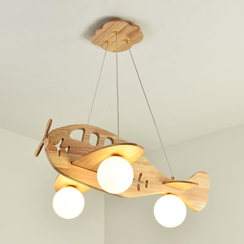 Lustre artistique moderne lustre en bois lampe suspendue intérieure avec nuance en verre blanc