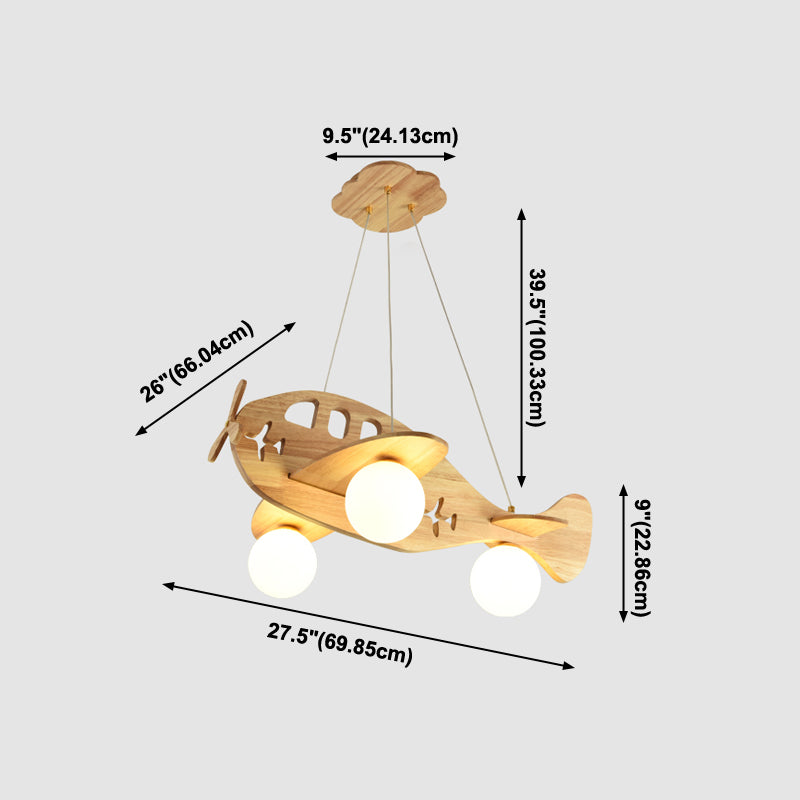 Lustre artistique moderne lustre en bois lampe suspendue intérieure avec nuance en verre blanc