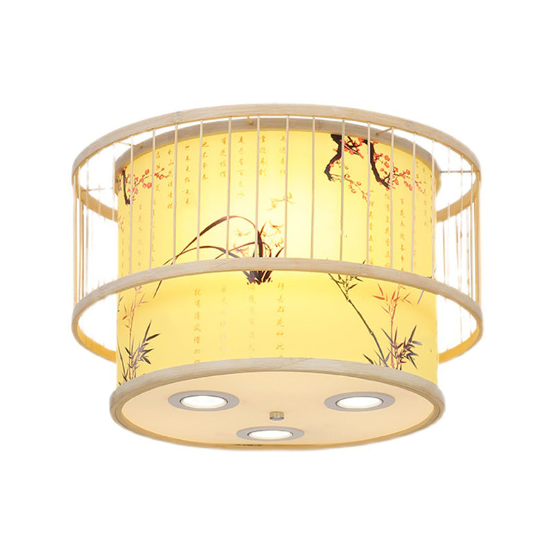 Chinese Cylinder Ceiling Pendant Light Bamboo Hanging Lamp for Tea Room