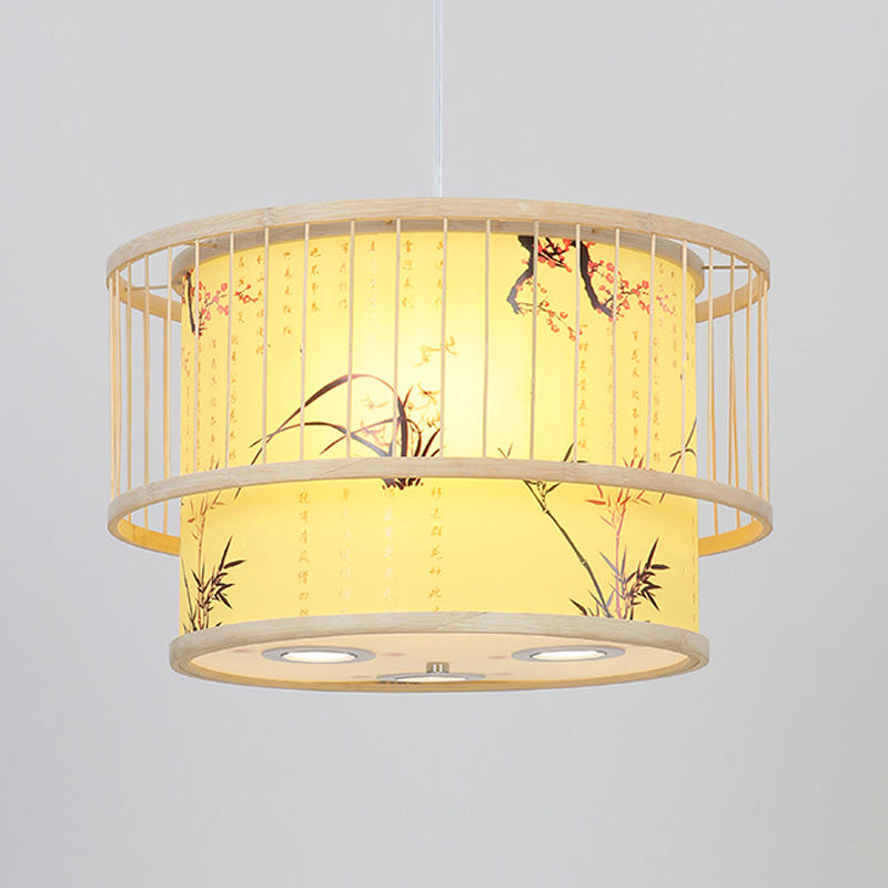 Chinese Cylinder Ceiling Pendant Light Bamboo Hanging Lamp for Tea Room