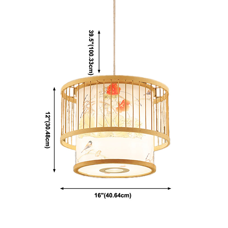 Chinese Cylinder Ceiling Pendant Light Bamboo Hanging Lamp for Tea Room