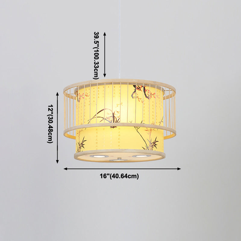 Chinese Cylinder Ceiling Pendant Light Bamboo Hanging Lamp for Tea Room