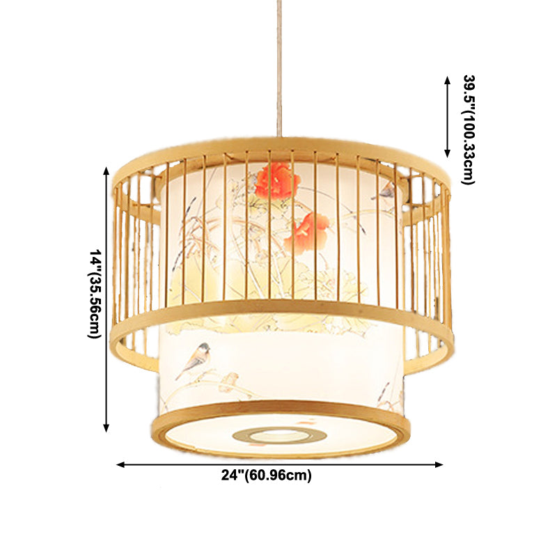 Chinese Cylinder Ceiling Pendant Light Bamboo Hanging Lamp for Tea Room