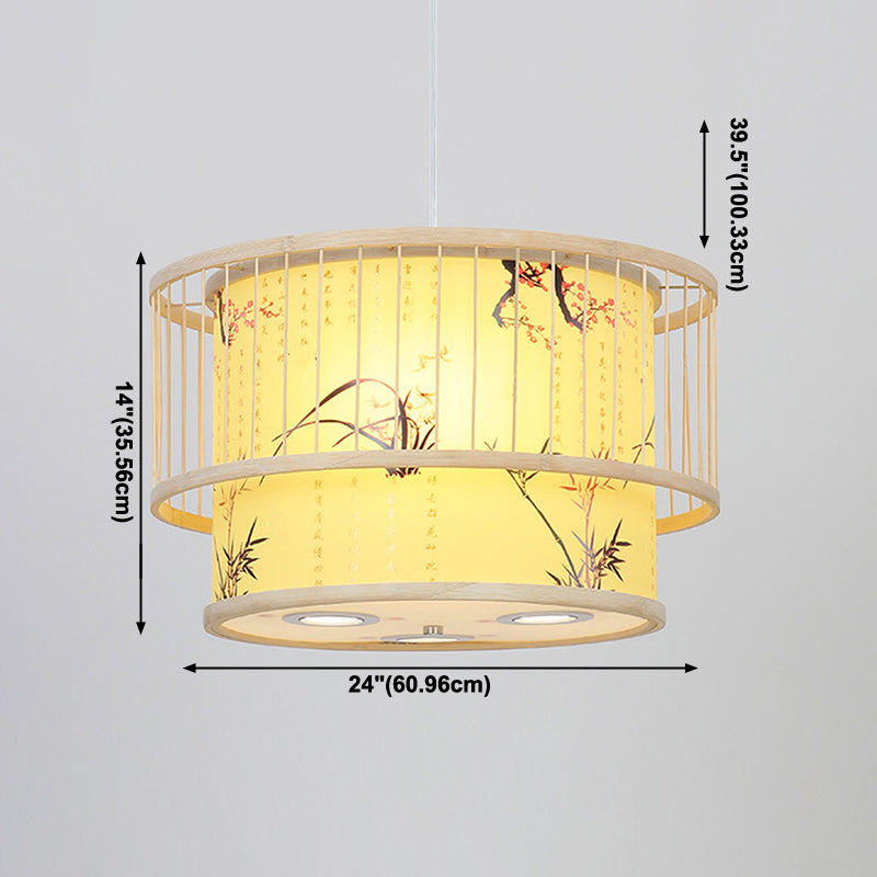 Chinese Cylinder Ceiling Pendant Light Bamboo Hanging Lamp for Tea Room