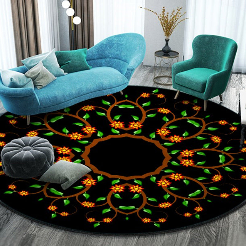 Bohemian Round Rug Polyester Rug Stain Resistant Rug for Living Room Bedroom