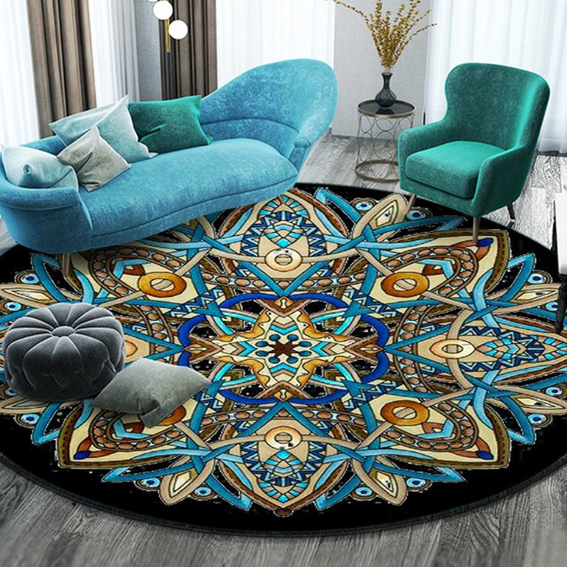 Bohemian Round Rug Polyester tapis résistant aux taches pour la chambre à coucher